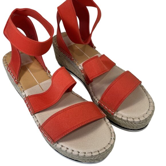 Dolce Vita Espadrille Sandals Womens 9 Platform Wedge Orange Coral Strap Slip On - Picture 2 of 10